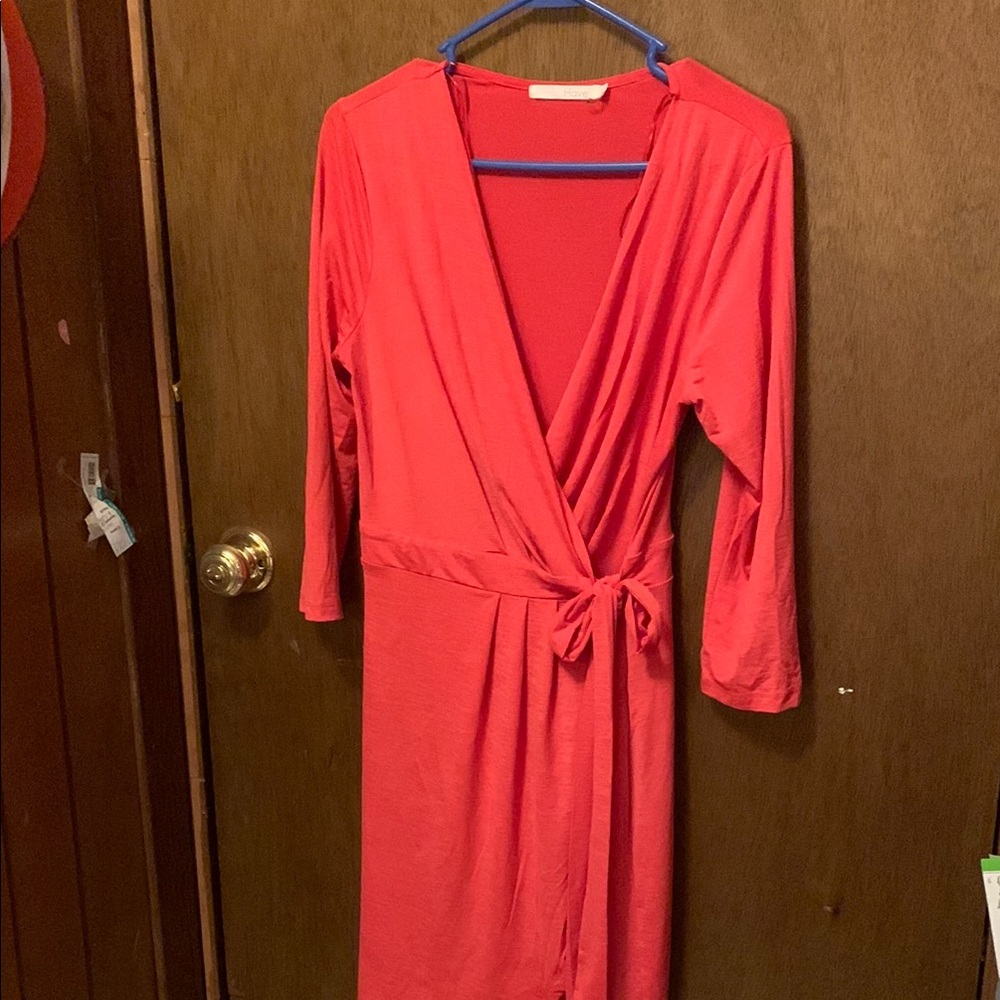 Have Bold coral Long Sleeve Dress knee length
